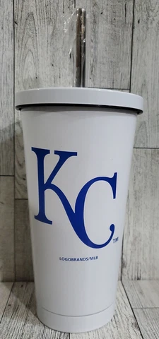 Kansas City Royals White Stainless Steel Tumbler w/Metal Straw MLB Baseball NEW Cover