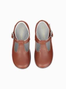 La Coqueta Dark Tan Nappa T-Bar Baby Shoes Size UK 6 EU 23