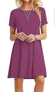 Women's Casual Plain Simple T-Shirt Loose Dress Mauve Sz 2XL - Picture 1 of 11