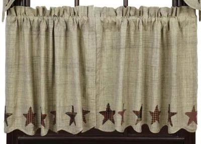 Abilene Star Forrado Country Café Cortinas Crema Ventana Nivel Conjunto Estrella Aplique Dobladillo Foto 1 de 3