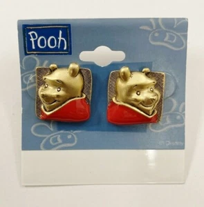 VINTAGE DISNEY "WINNIE THE POOH" HEAD / FACE GOLD & RED EARRINGS - ON CARD V726 - Picture 1 of 5