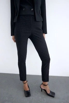 Calças finas Zara tamanho médio preto ponto suíço - Imagem 1 de 4