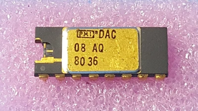 ONE- IC, DAC08AQ, PMI, DORADO, CERÁMICA, ÚNICO, 16 PINES, 8 BITS Foto 1 de 3