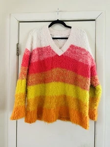 Anthropologie V Neck Super Soft V Neck Striped Oversized Sweater L - Picture 1 of 10