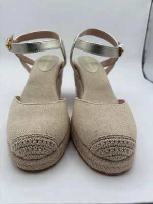 NUEVO CON ETIQUETAS Cole Haan Mujer Cloudfeel Alpargata Cuña Plataforma Lino Suave Dorado Talla 8.5 Foto 1 de 4