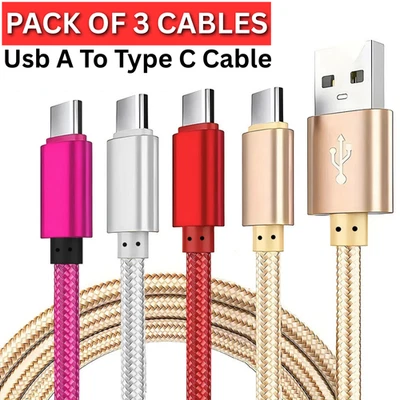 USB A to Type C Cable 6A 100W Fast Charger Braided Long Lead 0.25M 1M 2M 3M - Image 1 of 4