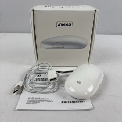 Apple White Wireless Mighty Mouse MB111LL/A 2007 Bluetooth w/ Box & Intructions  - Image 1 of 4