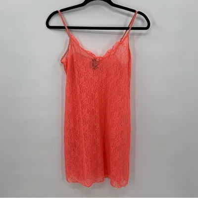 Smart & Sexy Womens XL Lace Mini Slip Dress Neon Orange Bows Lingerie Feminine - Image 1 of 4