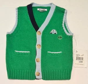 Hartstrings Sweater Vest Boys 12 Month VW Beetle Bug Car Green & Navy New - Picture 1 of 5
