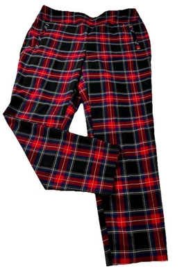 NWT Cato Womens 12 PETITE Red Black Tartan Plaid MidRise Slim Ankle Pants Holida - Image 1 of 4
