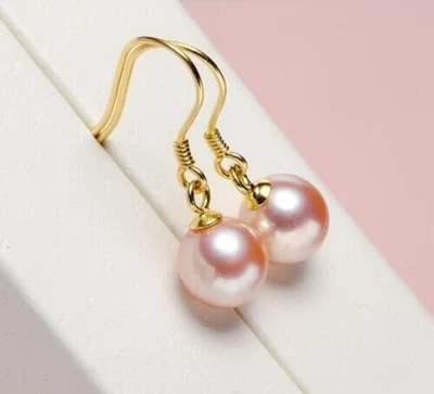 Preciosos Pendientes de Perlas Redondas Mar del Sur Rosa Natural AAA Oro 14k 9-10mm Foto 1 de 2