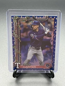 2025 Topps Holiday #H2 Evan Carter Blue Metallic Holiday Lights - Rangers - Picture 1 of 2