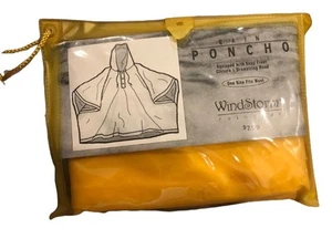 Windstorm Raingear Poncho Yellow Snap front closure draw string hood - Picture 1 of 2