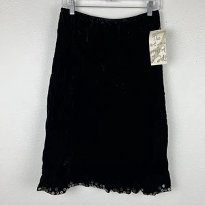 VTG J Jill Medium Midi Skirt Black Velvet Whimsigoth Button Hem Art To Wear - Picture 1 of 9