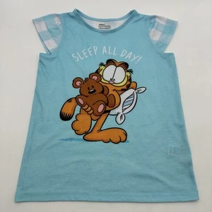 Garfield Sleepwear T-shirt Girls L 10/12 Blue Plaid Graphic Print..#25921 - Picture 1 of 8