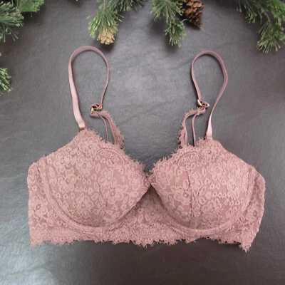 Sujetador Aerie 34C Rosa Encaje Acolchado Con Aros Cierre Ajustable Espalda Foto 1 de 4