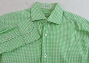 Bugatchi Mens Medium Shaped Fit Light Green Gingham Long Sleeve Button Shirt - Picture 1 of 9