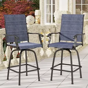 Patio Bar Stools Set of 2 Outdoor Swivel Barstool 360 Rotation Barstool Blue - Picture 1 of 8