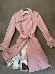 Ted Baker Coat Pink Long Trench Coat Size 0 Wrap Rain Coat Belted Trench - Picture 1 of 11