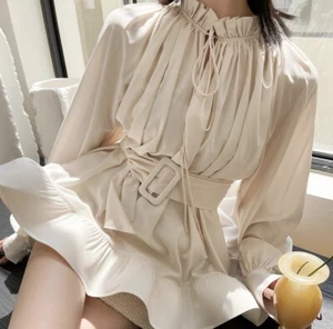 Blusa con volantes viscosa estilo francés con botón de perla TALLA ÚNICA - Imagen 1 de 9