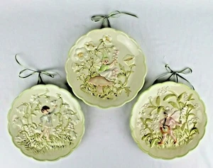 Set of 3 Andrea Sadek Vintage Enchanted Woods Fairy Wall Art Plates - Embossed  - Picture 1 of 12