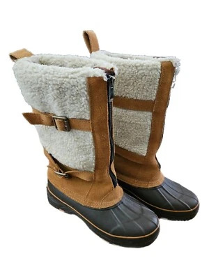 Women's Khombu Sz 6M Brown Insulated Suede Faux Fur Front Zip Up Winter Boots  - Image 1 of 4