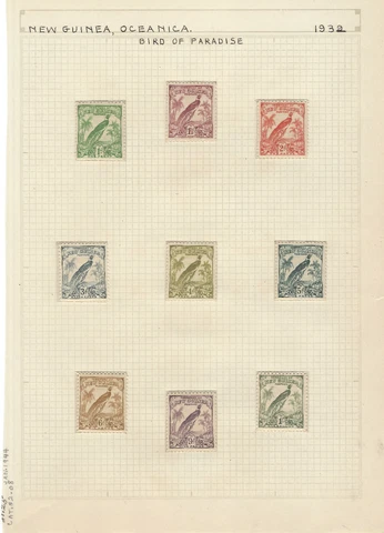 1932 NEW GUINEA MINT STAMPS #31-33, #35, #37-41 SHORT SET BIRDS CLEAR HOLDERS Cover