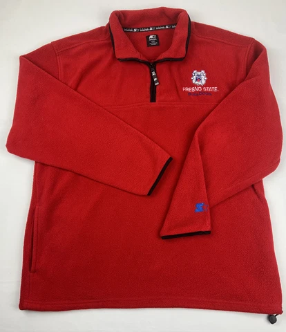 Starter Mens Fresno State Bulldogs XL Red Fleece 1/4 Zip Logo Sweater t up Cover