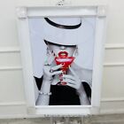 Lady Red Lip Cocktail Wall Art Artwork Print In Deep Scoop Frame White 60 X 90Cm