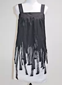 Vince Kleid abstrakter Druck Pullover Schicht ärmellos Baumwolle gefüttert weiß & schwarz 6 - Bild 1 von 7