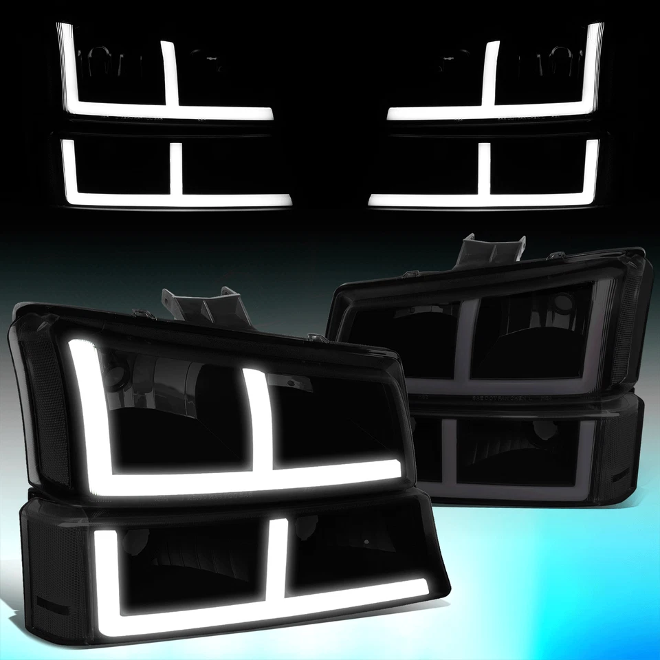 Faros LED DRL ahumados para Silverado 1500 2500 3500 2003-2006 patrón F Foto 1 de 4