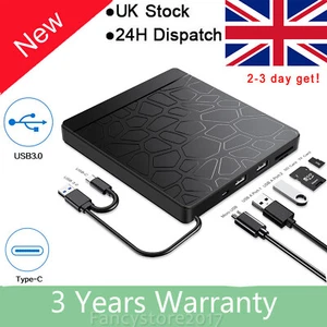 External USB 3.0 CD/DVD-RW Drive Writer Burner Reader for Macbook Laptop PC UK - Picture 1 of 15