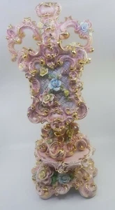 22" Benrose Porcelain Lamp Base Floral Pink With Gold Trim 2pcs. No Woring Lamp - Picture 1 of 10