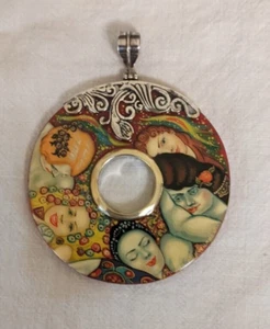 Unique Gustav Klimt Inspired "The Virgin" Art Donut Pendant w Ornate Silver Bale - Picture 1 of 2