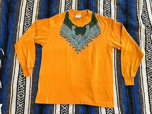 Sunbelt Vintage 1980s Single Stitch Orange Tribal Southwest Necklace Shirt Sz L - Picture 1 of 11