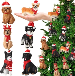 12 Pcs Christmas Dog Ornament 3D Holiday Dog Ornament Sculpture Xmas Ornament Fi - Picture 1 of 6
