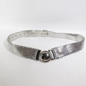 Vtg Silver Mesh Hip Belt Women M L Slide Adjustable Latch Lock Round Buckle - Picture 1 of 11