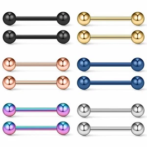 12 pcs Surgical Steel Tongue Navel Nipple Barbell Ring Bars Piercing Jewelry - Picture 1 of 9