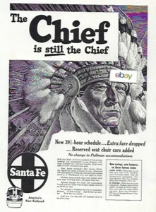 SANTA FE RAILROAD 1954 THE CHIEF IS STILL THE CHIEF NEU 39 1/2 STUNDENFAHRPLAN AD - Bild 1 von 1