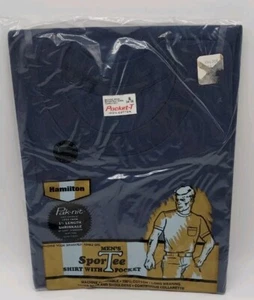 Vintage Hamilton Sportee W/Pocket ShortSleeve Tshirt  Small 1970 Sealed Pk Blue  - Picture 1 of 2