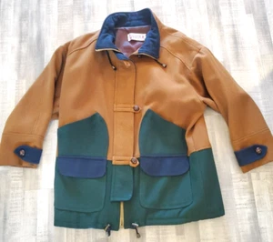 Vintage Stephane Mathews II Tan Green Wool Blend Coat Womens XL 80's Two Tone - Picture 1 of 10