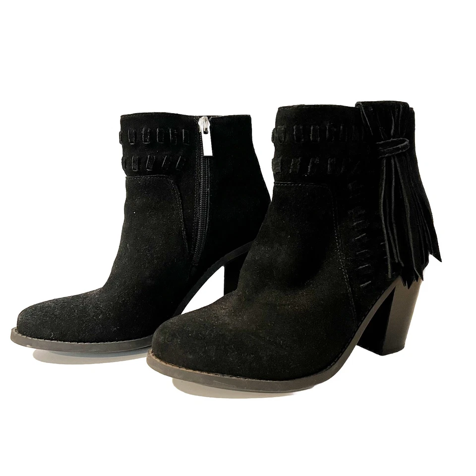 Jessica Simpson Gamuza Western Boho Flecos Borla Botines Negros Talla 7.5 Foto 1 de 4