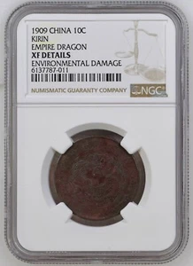 1909 Kirin China Empire Dragon 10 Cash NGC XF Environmental Damage - Picture 1 of 2