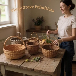 Primitive Style Vintage Small Homestead Baskets Lot of Six One Is Signed 1992 - Bild 1 von 19