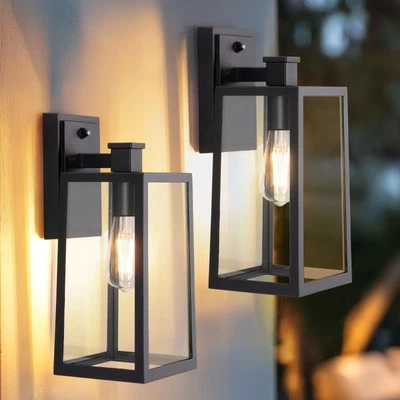 EDISHINE Modern Porch Light Wall Mount Sconce, 2 Pack Black Outside Wall Lantern - Image 1 of 4