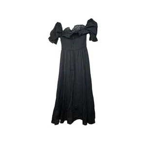 R Yiposha Dress Women’s 8/10 Black Off Shoulder Puffy Sleeve Maxi NWT Cotton - Picture 1 of 6