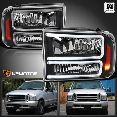 Black Fits 1999-2004 Ford F250 F350 F450 SuperDuty Excursion Headlights LED Tube Foto 1 de 4