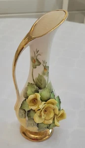 Holland Mold Capodimonte STYLE Vase Porcelain Hand Painted 3D Flowers Yellow - Picture 1 of 8