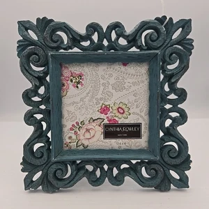Cynthia Rowley Picture Frame Ornate Blue Tone Detail 4x4 Home Decor - Picture 1 of 2