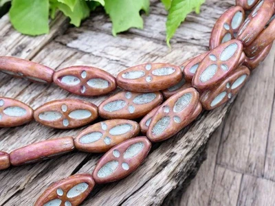 Cuentas de vidrio checo ovaladas marquesa alabastro rosa lavado turquesa de 20x9 mm 10 cuentas Foto 1 de 4